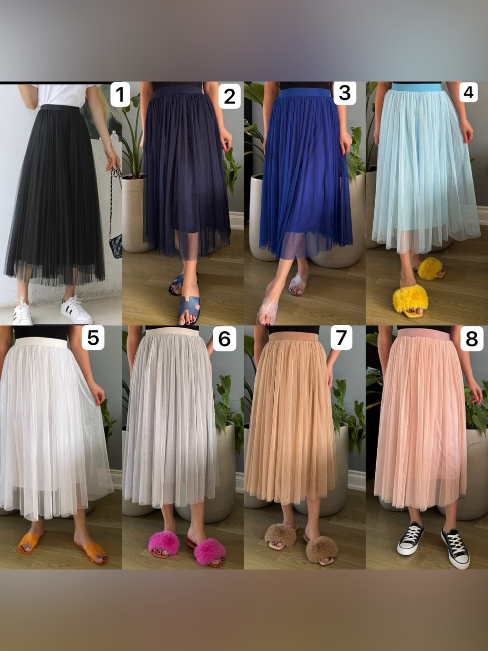 Pleated Mesh Midi Skirt one size (elastic waist)